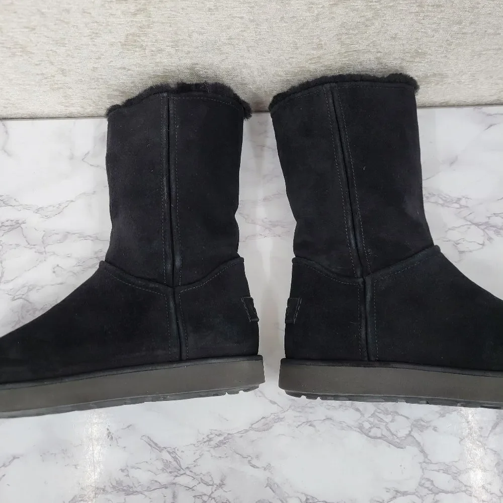 Ugg Black Suede Shearling Sherpa Lined Gold Zipper Women's Boots Size 6